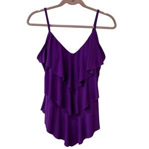 Magicsuit Womens Size 8 Bright Purple Rita Wireless Ruffle Tankini Swim Suit Top